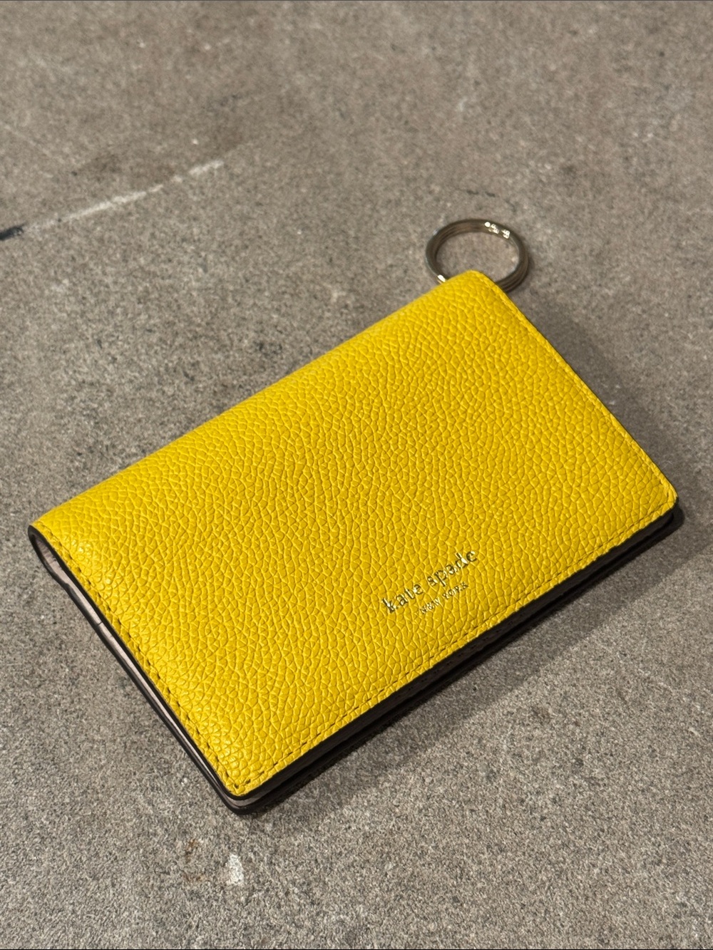 kate spade Bright Yellow Pebbled Leather Card Case with Keyring